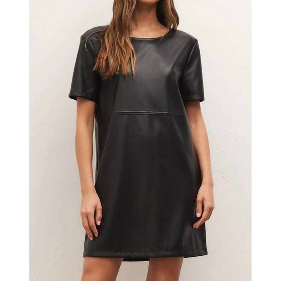 NEW Z SUPPLY london faux leather dress in black - Picture 1 of 3